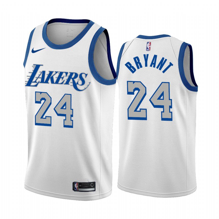 Men Los Angeles Lakers #24 kobe bryant white city edition new blue silver logo 2020 nba jersey->new orleans pelicans->NBA Jersey